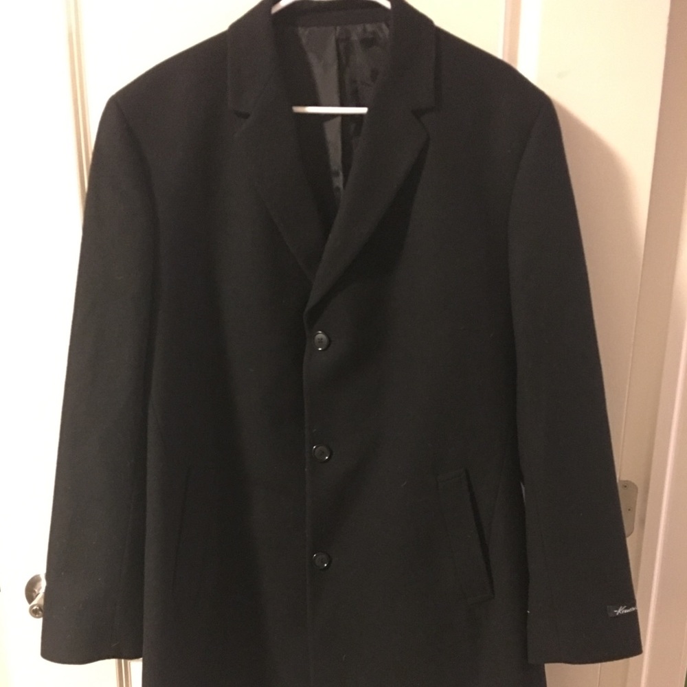 Like NEW Kenneth Cole PeaCoat Black Wool Men L44